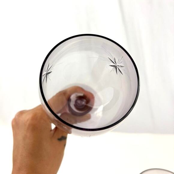 VTG Clear Purple Mid Century Barware Starburst Wine Glasses Set of 2 1970s - Picture 11 of 16